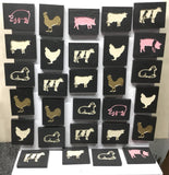 Natural Cleft Black slate farm animal magnets featuring various farm animals