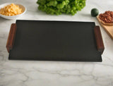 Natural Cleft Black slate cheese tray with sealed wooden handles