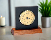 Black slate East Grand gold face desk clock on mahogany base
