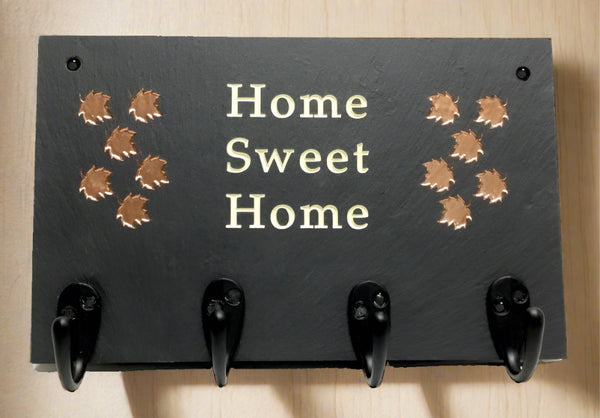 Natural Cleft Black slate keyhook wall plaque with "Home Sweet Home" inscribed
