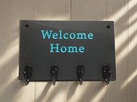Natural Cleft Black slate keyhook wall plaque, "Welcome Home" inscribed