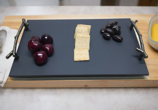 Natural Cleft Black slate cheese tray with twig handles
