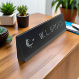 black slate nameplate with inscribed name