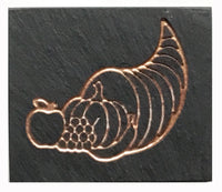 Textured black slate magnet with inscribed horn of plenty