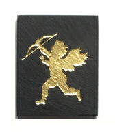 black slate magnet with sand-etched image -- Cupid
