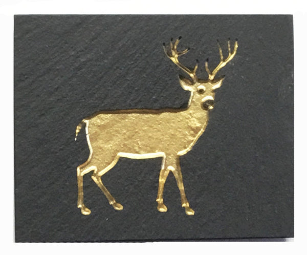 Textured black slate magnet with deer inscribed