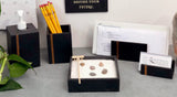 5 piece desk set in inlaid black slate: pencil cup, soap dispenser cover, zen box, letter holder, business card holder