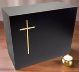 Black slate Katahdin companion cremation urn with gold cross