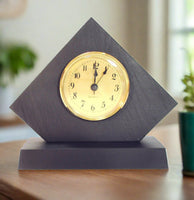 Natural Cleft Black slate Moosehead clock with gold face on black slate base