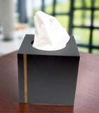 Honed Black slate tissue box cover with wooden inlay