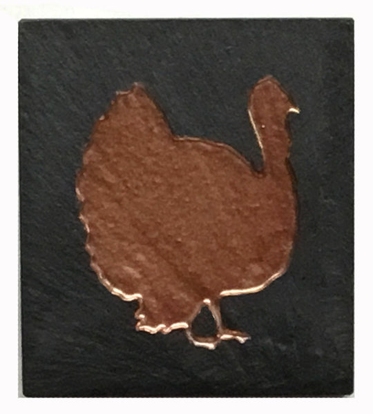 Textured black slate magnet with inscribed turkey