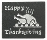 Textured black slate magnet with inscribed text and turkey on platter