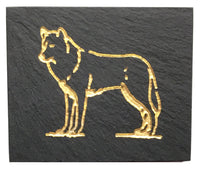 Textured black slate magnet with wolf inscribed