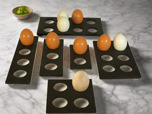 Black slate vintage countertop egg holders in assorted sizes