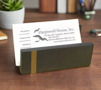Honed Black Slate business card holder with wooden inlay