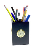 Black slate pencil cup weather station with gold face clock insert