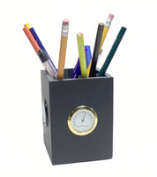 Black slate pencil cup weather station with white face thermometer insert